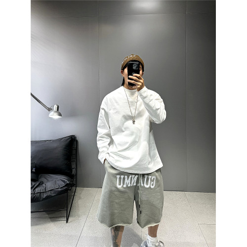 美式潮牌oversize寬松純色長袖T恤男青年百搭擴版體恤純棉白色t恤