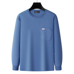 中老年父親圓領打底衫40-50嵗人男裝寬鬆長袖T恤上衣春秋季爸爸裝