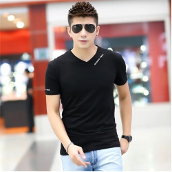 男士短袖t恤修身V領上衣雞心領男裝大碼半袖夏季短衫韓版休閒體恤