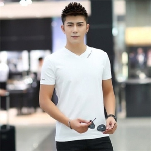 男士短袖t恤修身V領上衣雞心領男裝大碼半袖夏季短衫韓版休閒體恤