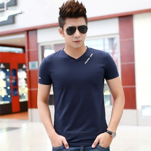 男士短袖t恤修身V領上衣雞心領男裝大碼半袖夏季短衫韓版休閒體恤