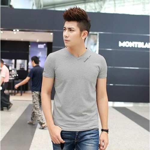 男士短袖t恤修身V領上衣雞心領男裝大碼半袖夏季短衫韓版休閒體恤