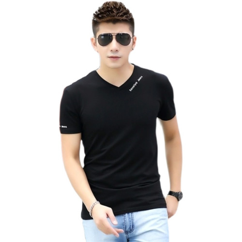 男士短袖t恤修身V領上衣雞心領男裝大碼半袖夏季短衫韓版休閒體恤