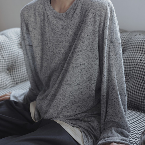 衣疫 麻灰色輕薄“紙片人兒”毛邊打底衫長袖T恤