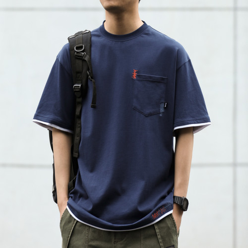 BGYO 日系重磅水洗假兩件短袖T恤男寬松口袋設計美式刺綉復古半袖 BGYO 日系重磅水洗假兩件短袖T恤男寬松口袋設計美式刺綉復古半袖