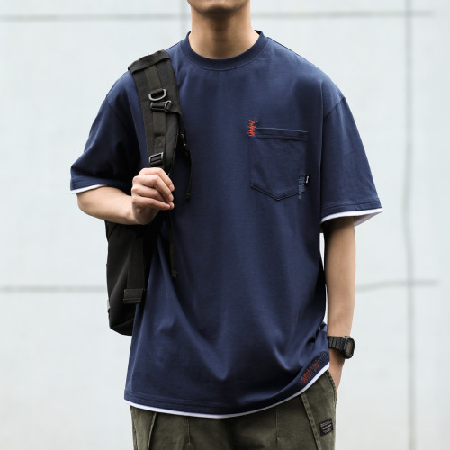 BGYO 日系重磅水洗假兩件短袖T恤男寬松口袋設計美式刺綉復古半袖 BGYO 日系重磅水洗假兩件短袖T恤男寬松口袋設計美式刺綉復古半袖