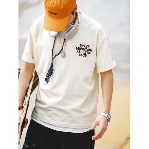 馬登工裝 美式休閒馬卡龍短袖t恤字母印花天藍色純棉圓領體恤男夏 馬登工裝 美式休閒馬卡龍短袖t恤字母印花天藍色純棉圓領體恤男夏