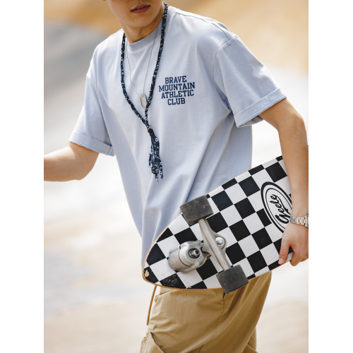 馬登工裝 美式休閒馬卡龍短袖t恤字母印花天藍色純棉圓領體恤男夏 馬登工裝 美式休閒馬卡龍短袖t恤字母印花天藍色純棉圓領體恤男夏