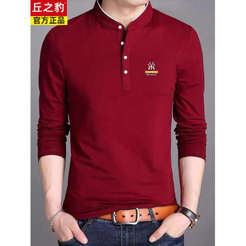 男裝春秋薄款立領純棉長袖t恤男秋裝上衣男士冬季加厚紅色打底衫 男裝春秋薄款立領純棉長袖t恤男秋裝上衣男士冬季加厚紅色打底衫