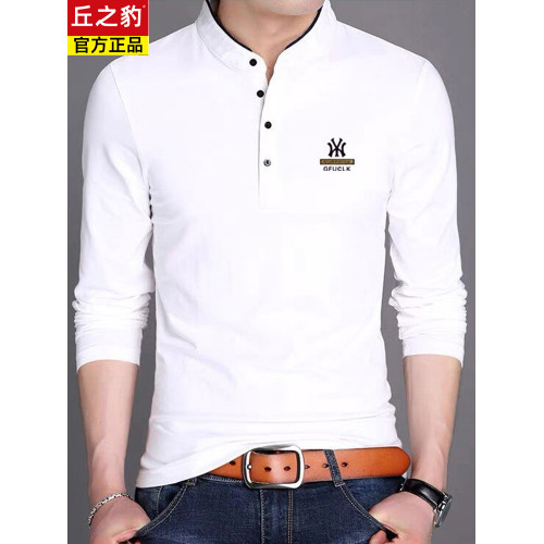 男裝春秋薄款立領純棉長袖t恤男秋裝上衣男士冬季加厚紅色打底衫 男裝春秋薄款立領純棉長袖t恤男秋裝上衣男士冬季加厚紅色打底衫