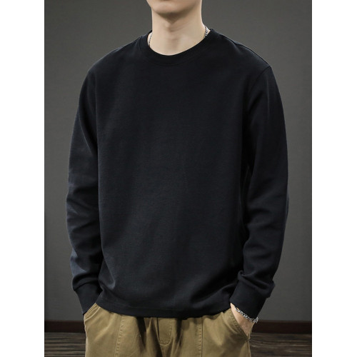 260克重磅純棉長袖T恤男士潮牌春秋百搭衛衣男寬松螺紋束口打底衫