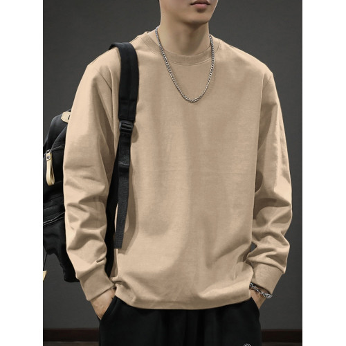 260克重磅純棉長袖T恤男士潮牌春秋百搭衛衣男寬松螺紋束口打底衫