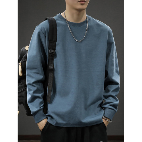 260克重磅純棉長袖T恤男士潮牌春秋百搭衛衣男寬松螺紋束口打底衫