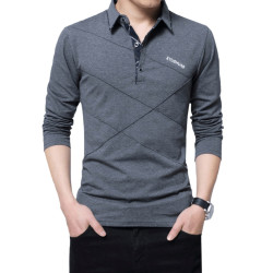 秋裝男士體恤有領純棉長袖T恤翻領加大碼單穿修身上衣胖人打底衫