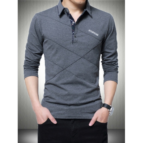 秋裝男士體恤有領純棉長袖T恤翻領加大碼單穿修身上衣胖人打底衫