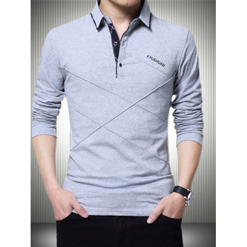 秋裝男士體恤有領純棉長袖T恤翻領加大碼單穿修身上衣胖人打底衫