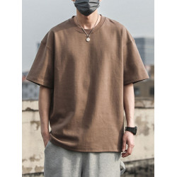 重磅純棉夏季純色男士短袖T恤寬松上衣服潮牌半袖體恤港風打底衫