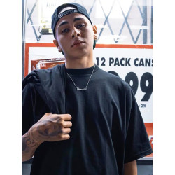 厚實小領口T恤黑色嘻哈寬松大版短袖不透素色半袖美式純棉oversiz