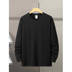 新款春秋重磅純棉長袖t恤衫男胖子大碼加肥加大加厚寬松純色秋衣