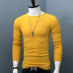 圓領長袖打底衫男士棉質秋冬季大碼修身純色透氣簡約大碼t恤上衣