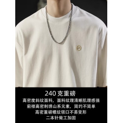 夏季新款刺綉重磅短袖T恤男潮牌寬松男士體恤男生白色半袖衫男款t