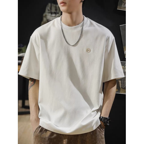 夏季新款刺綉重磅短袖T恤男潮牌寬松男士體恤男生白色半袖衫男款t