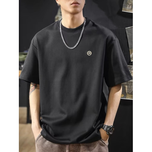 夏季新款刺綉重磅短袖T恤男潮牌寬松男士體恤男生白色半袖衫男款t