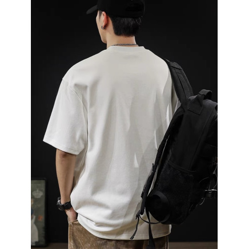 夏季新款刺綉重磅短袖T恤男潮牌寬松男士體恤男生白色半袖衫男款t