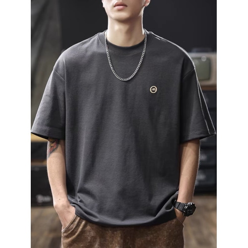 夏季新款刺綉重磅短袖T恤男潮牌寬松男士體恤男生白色半袖衫男款t