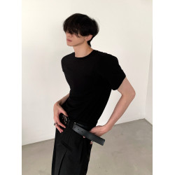 秋山風/小衆高級感修身短恤男夏季冰絲內搭打底衫黑色緊身正肩t恤