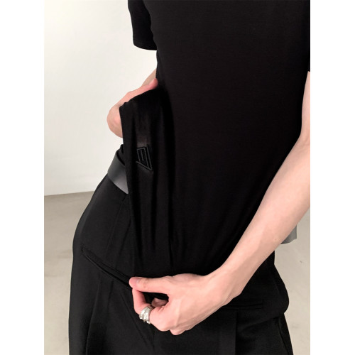 秋山風/小衆高級感修身短恤男夏季冰絲內搭打底衫黑色緊身正肩t恤 秋山風/小衆高級感修身短恤男夏季冰絲內搭打底衫黑色緊身正肩t恤