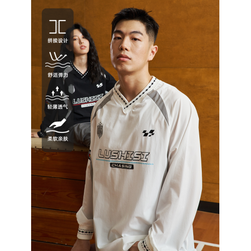 LUSHISI「拼接設計」復古運動休閒衛衣長袖T恤追逐未來V領賽車服 LUSHISI「拼接設計」復古運動休閒衛衣長袖T恤追逐未來V領賽車服