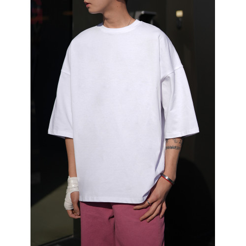 王嘉爾同款秋季春美式短袖t恤男休閒寬松純色純棉重磅圓領七分袖 王嘉爾同款秋季春美式短袖t恤男休閒寬松純色純棉重磅圓領七分袖