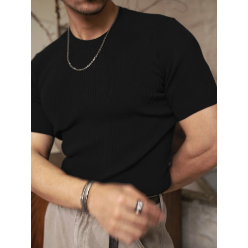 柴米重磅緊身針織短袖T恤男300g修身顯肌肉健身服美式復古哢嘰夏 柴米重磅緊身針織短袖T恤男300g修身顯肌肉健身服美式復古哢嘰夏