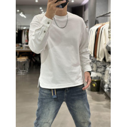 歐洲站秋冬純色長袖t恤百搭款寬松休閒圓領打底衫袖口按釦衛衣男