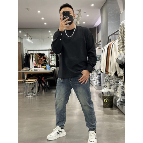 歐洲站秋冬純色長袖t恤百搭款寬松休閒圓領打底衫袖口按釦衛衣男 歐洲站秋冬純色長袖t恤百搭款寬松休閒圓領打底衫袖口按釦衛衣男