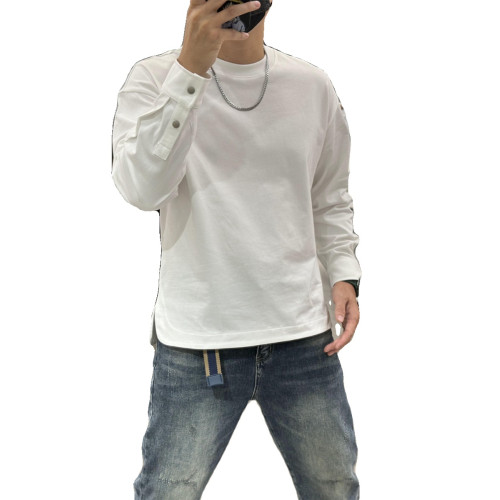 歐洲站秋冬純色長袖t恤百搭款寬松休閒圓領打底衫袖口按釦衛衣男 歐洲站秋冬純色長袖t恤百搭款寬松休閒圓領打底衫袖口按釦衛衣男