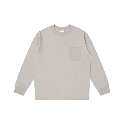 oversize純棉口袋款長袖t恤男秋季休閒圓領打底衫女純色內搭上衣 oversize純棉口袋款長袖t恤男秋季休閒圓領打底衫女純色內搭上衣