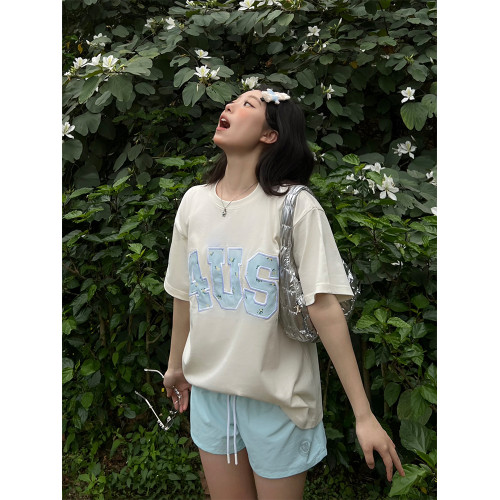 FORUYES官方店 春夏貼布綉碎花國潮牌情侶男女寬松打底衫T恤短袖 FORUYES官方店 春夏貼布綉碎花國潮牌情侶男女寬松打底衫T恤短袖