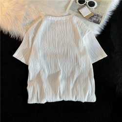 高級感波浪紋短袖t恤男女百搭潮流情侶高街五分袖圓領體恤衫上衣