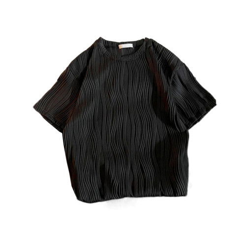 高級感波浪紋短袖t恤男女百搭潮流情侶高街五分袖圓領體恤衫上衣 高級感波浪紋短袖t恤男女百搭潮流情侶高街五分袖圓領體恤衫上衣