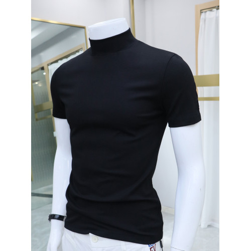 夏季半高領短袖t恤男款中領半袖打底衫2025新款高級感黑色上衣服 夏季半高領短袖t恤男款中領半袖打底衫2025新款高級感黑色上衣服