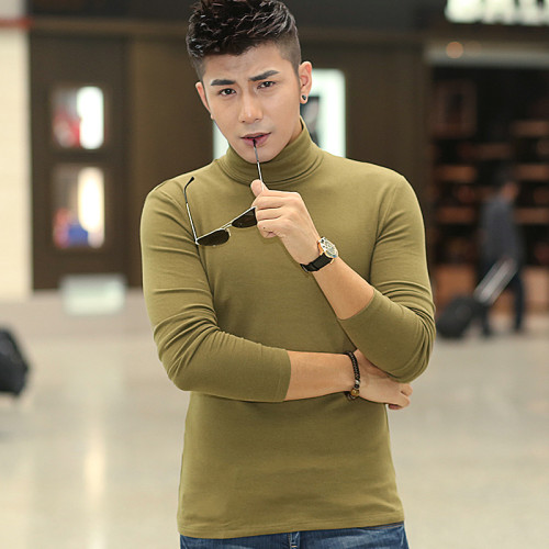男士秋季莫代爾高領長袖t恤男裝修身打底衫緊身體恤韓版上衣服潮 男士秋季莫代爾高領長袖t恤男裝修身打底衫緊身體恤韓版上衣服潮