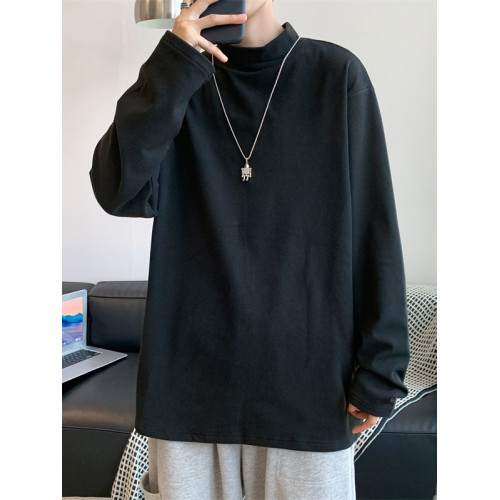 德絨打底衫男秋冬ins日系簡約純色百搭長袖t恤潮牌休閒半高領上衣 德絨打底衫男秋冬ins日系簡約純色百搭長袖t恤潮牌休閒半高領上衣