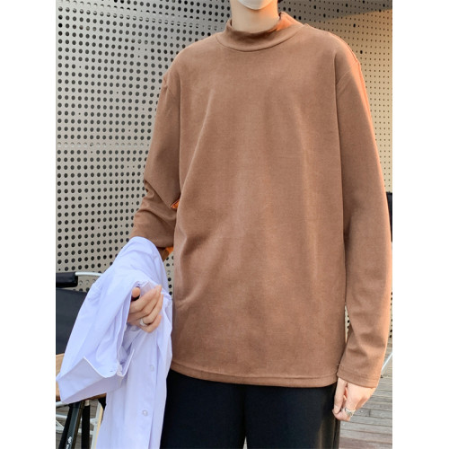 德絨打底衫男秋冬ins日系簡約純色百搭長袖t恤潮牌休閒半高領上衣 德絨打底衫男秋冬ins日系簡約純色百搭長袖t恤潮牌休閒半高領上衣