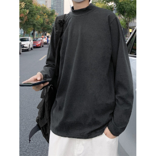 德絨打底衫男秋冬ins日系簡約純色百搭長袖t恤潮牌休閒半高領上衣 德絨打底衫男秋冬ins日系簡約純色百搭長袖t恤潮牌休閒半高領上衣