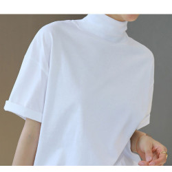 小衆設計感半高領t恤文藝範男女寬松短袖ins洋氣中領體恤親膚舒適