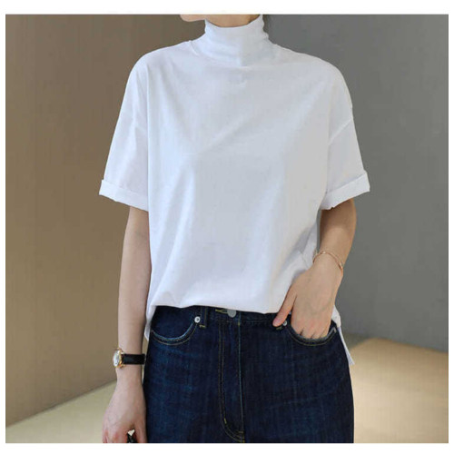 小衆設計感半高領t恤文藝範男女寬松短袖ins洋氣中領體恤親膚舒適