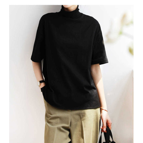 小衆設計感半高領t恤文藝範男女寬松短袖ins洋氣中領體恤親膚舒適