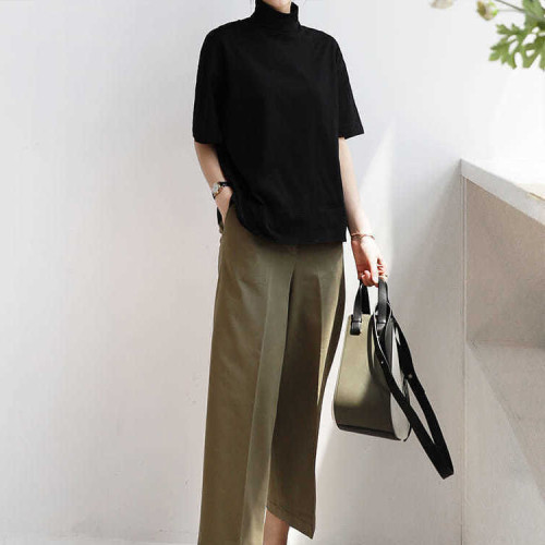 小衆設計感半高領t恤文藝範男女寬松短袖ins洋氣中領體恤親膚舒適